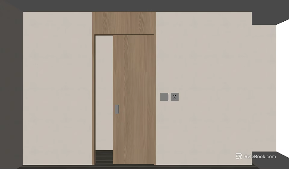 Modern Interior Wooden Sliding Door With Natural Wood Tone And Wall Control Panels 3d model 