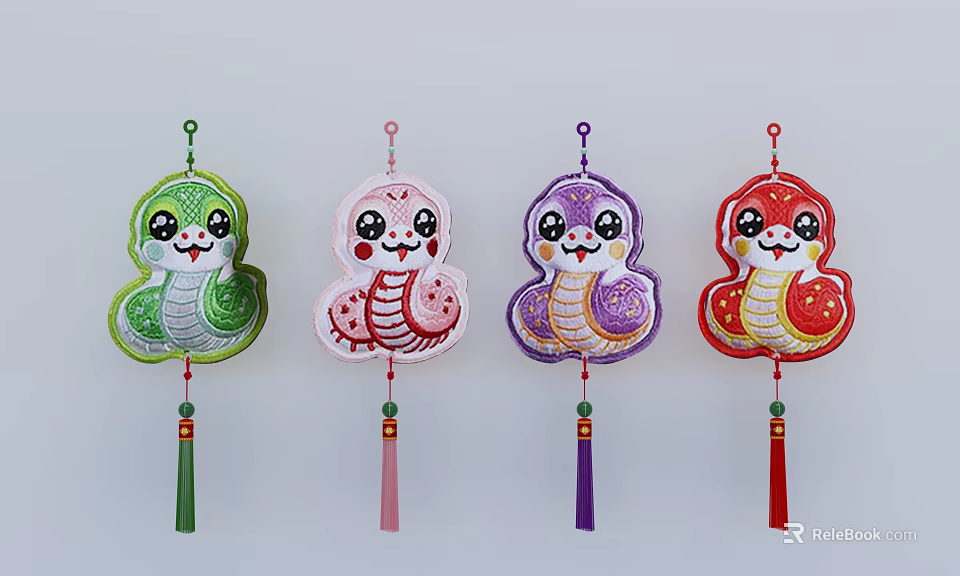 Colorful Snake Shaped Cartoon Face Decorative Hanging Pendants With Tassels Four Colors 3d model 