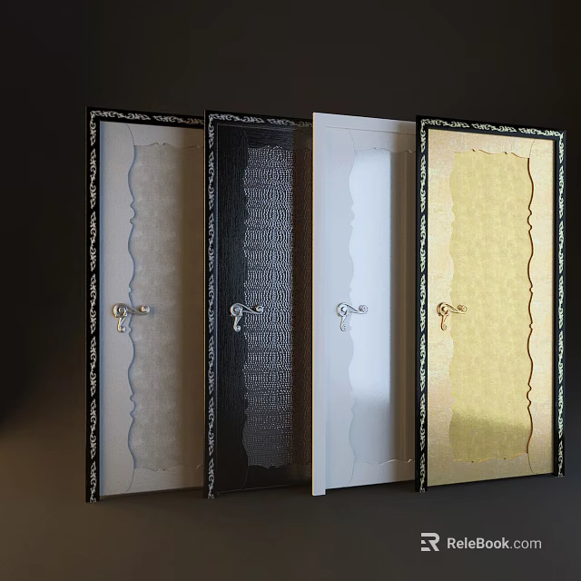 Stylish Hinged Doors With Various Color Options And Decorative Patterns 3d model 