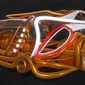 Sleek White Concept Sports Car with Orange Frame and Streamlined Futuristic Design