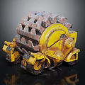 Yellow Industrial Mechanical Crawler Vehicle With Rusty Gears And Tracks