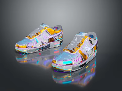 Colorful Modern Reflective Sneakers Design With Multicolored Laces And Transparent Soles 3d model
