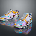Colorful Modern Reflective Sneakers Design With Multicolored Laces And Transparent Soles