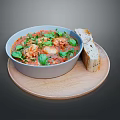 Seafood Tomato Stew With Shrimp Scallops And Basil Leaves Served With Crusty Bread