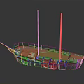 Detailed 3D Model Sailing Ship With Two Masts Open Deck And Metal Rails