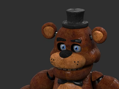 Brown Toy Bear Wearing Black Top Hat And Bow Tie With Blue Eyes 3d model