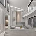 Modern Duplex Living Room Interior With High Ceiling Sofa And Staircase 3d model