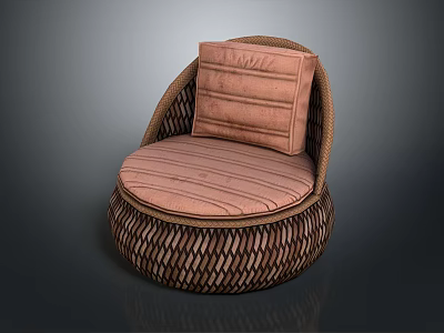 Single Sofa With Woven Rattan Frame Striped Cushion And Cozy Modern Design 3d model
