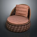 Single Sofa With Woven Rattan Frame Striped Cushion And Cozy Modern Design