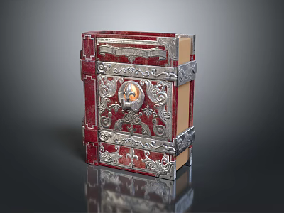 Vintage Ornate Book With Red Cover Silver Decorations And Intricate Circular Medallion 3d model