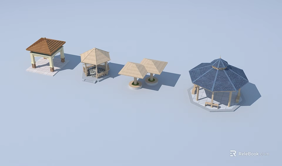 Various Outdoor Garden Pavilions With Different Roof Designs And Structures 3d model 