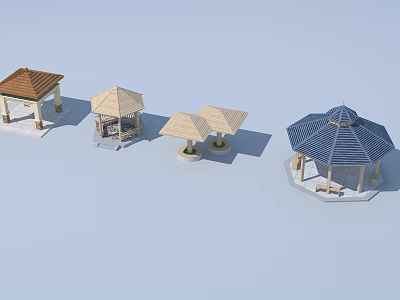 Various Outdoor Garden Pavilions With Different Roof Designs And Structures 3d model