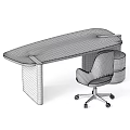 Modern Office Desk And Wheeled Chair Set With Wooden Top And Leather Seat