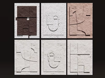 Modern Wall Decor Featuring Various Geometric Patterns In Neutral Textured Finishes 3d model