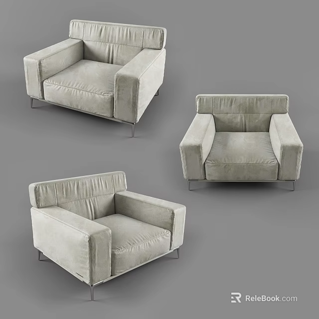 Three Light Gray Fabric Single Sofas With Modern Design And Metal Legs 3d model