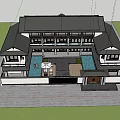 Modern Guesthouse Building With Open Porch Stone Steps Slate Path Pine Trees And Wooden Bench