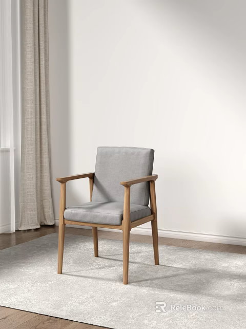 Modern Light Gray Fabric Leisure Chair With Wooden Arms And Natural Wood Legs 3d model 