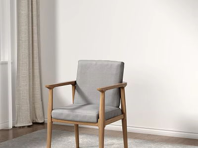 Modern Light Gray Fabric Leisure Chair With Wooden Arms And Natural Wood Legs 3d model