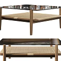 Modern Wooden Table Design With Glass Top And Woven Seat For Home