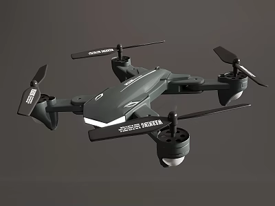 Modern Black Four Rotor Drone With Streamlined Body And Camera 3d model