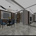 Modern Elegant Dining And Living Space With Marble Floor Round Dining Table And Stylish Chandelier