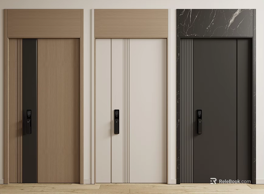 Modern Security Doors in Light Brown Beige and Dark Gray with Sleek Handles and Locks 3d model 