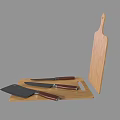 Cooking Tools Wooden Cutting Board With Three Kitchen Knives Red Handles