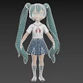 Anime Game Character With Light Blue Twin Ponytails Green Eyes And School Uniform