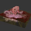 White Cow Standing On Square Platform With Grass Water Puddle And Rock