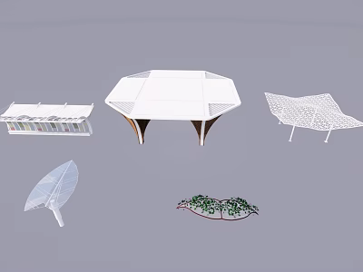 Different Outdoor Shade Structures Including Hexagonal Leaf Grid And Plant Designs 3d model