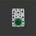 Blue Electronic Control Device With Multiple Knobs Buttons And Green Circular Panel 3d model