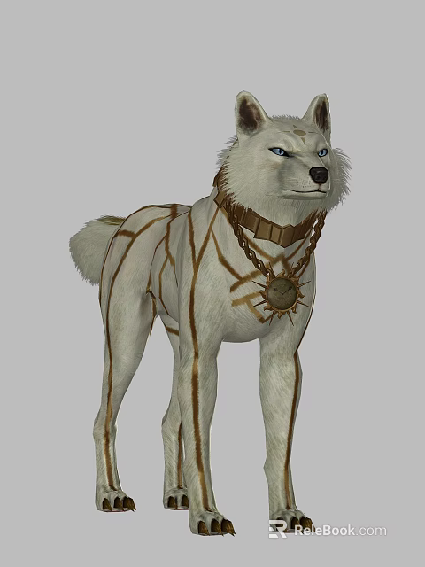 White Reptile With Brown Body Patterns And Collar With Round Pendant 3d model 