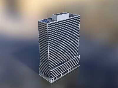 Modern High Rise Office Building Exterior With Glass Facade Windows And Base Structure 3d model