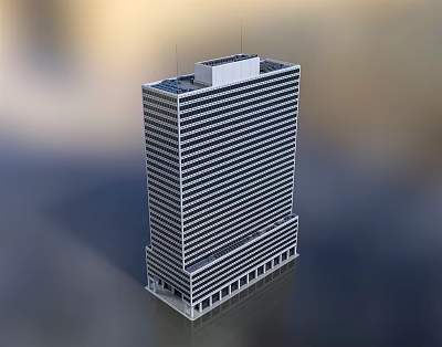 Modern High Rise Office Building Exterior With Glass Facade Windows And Base Structure 3d model