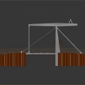 Pedestrian Bridge Structure Featuring Metal Frame Brown Deck Orange Base And Green Vegetation