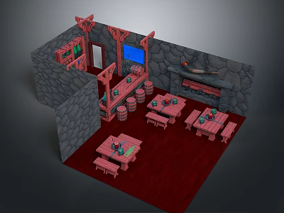 Cartoon Tavern Games Tavern Items Tavern Props Cartoon Wooden Furniture Cartoon Wooden Furniture 3d model