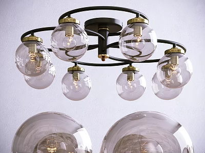 Modern Chandelier With Multiple Transparent Glass Globes And Black Metal Frame 3d model