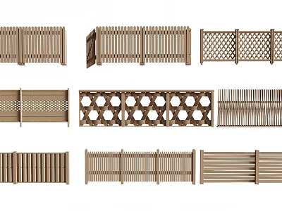 Various Wooden Fence Designs with Decorative Patterns and Classic Styles 3d model