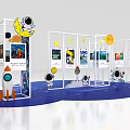 Colorful Space Themed Art Installation With Astronauts Moon Stars Rocket And Display Frames