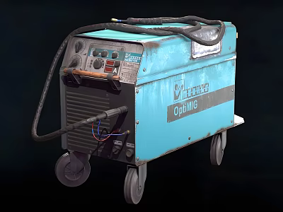 Industrial Blue Welding Machine With Miller Optima Control Panel Wheels And Cables 3d model
