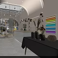Modern Boutique Store Interior With Sofa Coffee Table Bookshelves And Green Plants