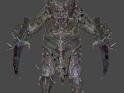Detailed Armored Spiked Monster With Metallic Claws And Gory Body Design 3d model
