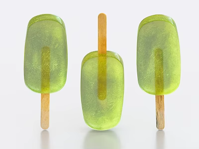 Fresh Translucent Green Popsicles With Wooden Sticks On Clean White Background 3d model