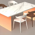 Modern Dining Table And Chair Set With Marble Top Orange Base White Brown Seats 3d model