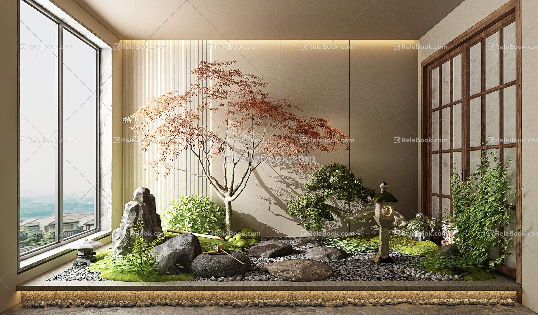 New Chinese style landscape sketch Japanese style landscape landscaping balcony landscape model