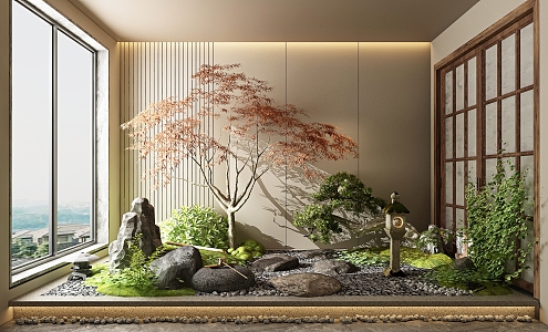 New Chinese style landscape sketch Japanese style landscape landscaping balcony landscape 3d model