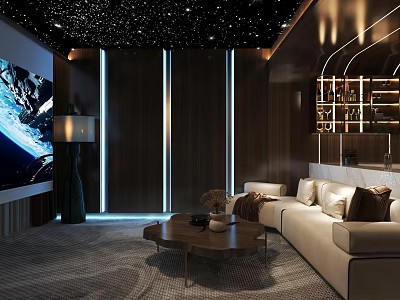 Home Theater Interior With Starry Ceiling Large Screen Sofa And Coffee Table 3d model