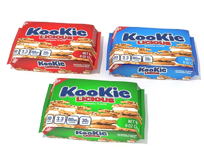 KooKie LiChoua Biscuits With Red Blue Green Box Packages On White Background 3d model