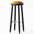 Stylish Bar Stools With Black Frame Yellow Seat Light Wood Gray Cushion And Metal Rings