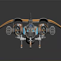 Futuristic Sci-Fi Aircraft Design With Gray Orange Body Wings Transparent Blue Cockpit And Wheels